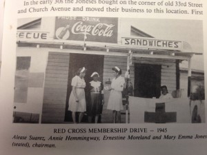 Jack and Mary Emma Jones ran Jones Bar-B-Que and Taxi Cab for many years at 1765 27th Street (now Dr Martin Luther King Jr. Way). Pictured here are Alease Suarez, Annie Hemmingway, Ernestine Moreland and Mary Emma Jones working on a Red Cross membership drive in 1945. (Photo provided by Ed James)